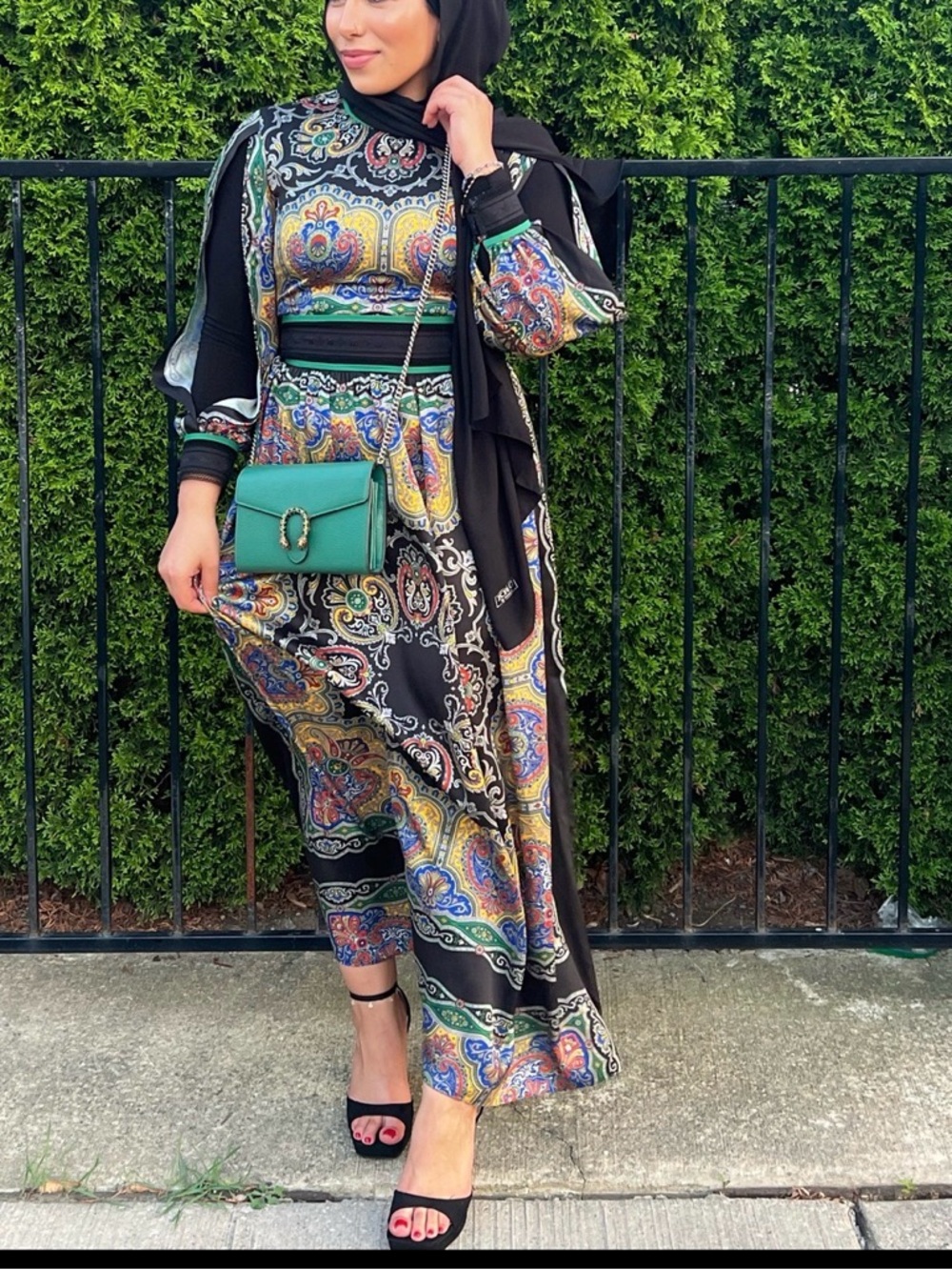 Sandro Multicolor Paisley Long Sleeve Maxi Dress with Black Base